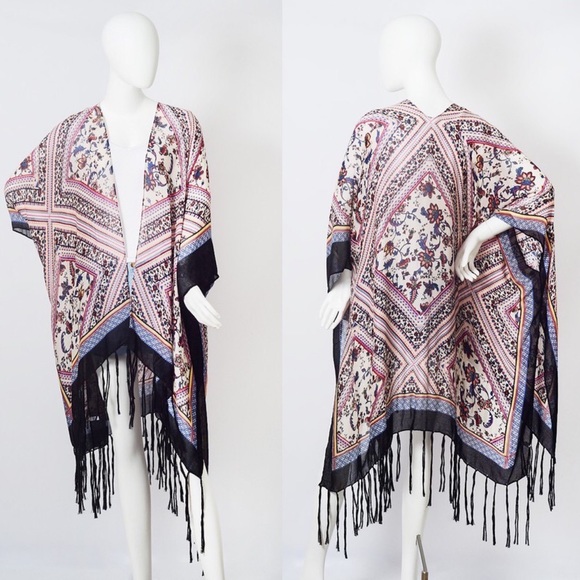 Boho Fringe Tassel Kimono kimono Wrap Top Shawl - Picture 8 of 8